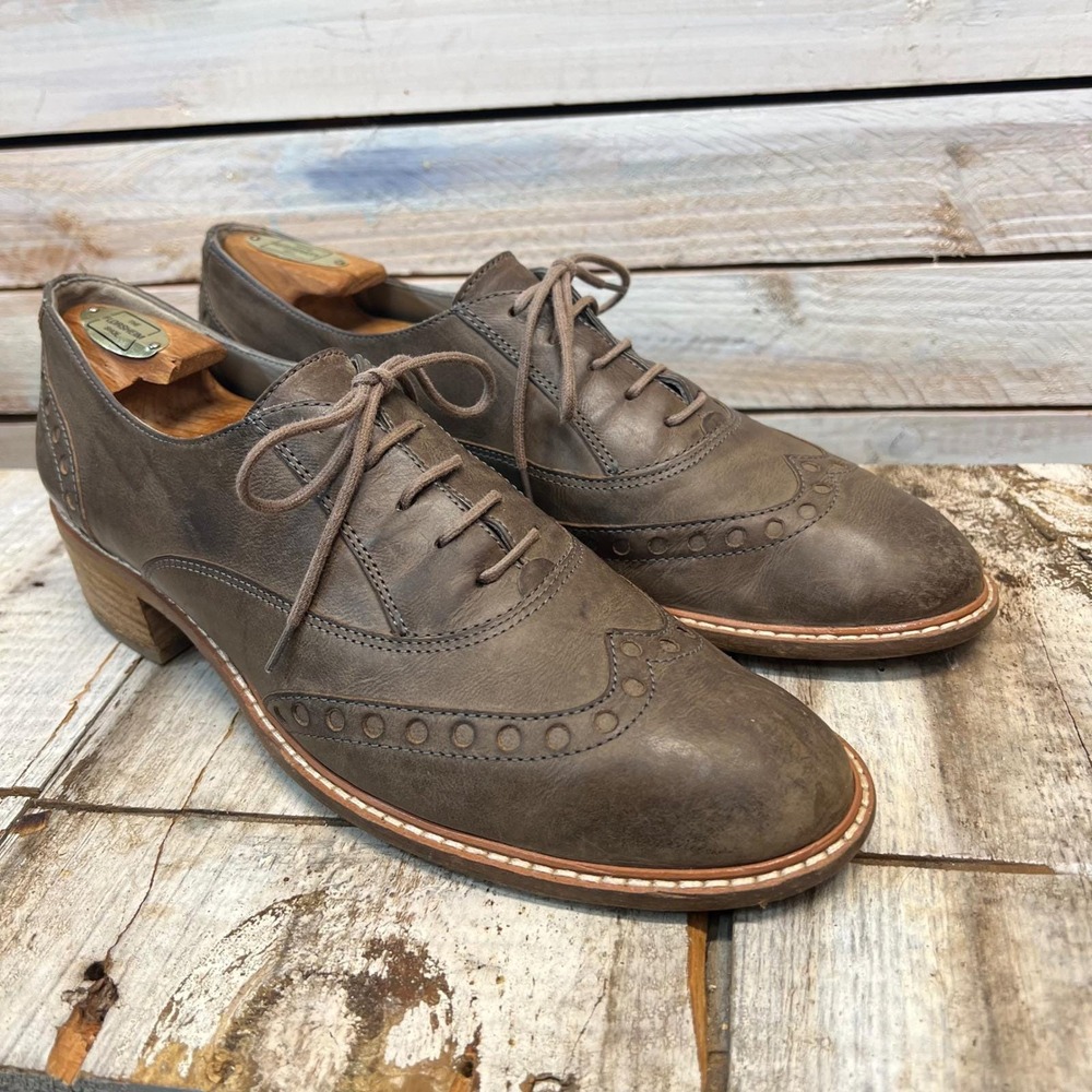 Paul Green Courtney Stone Brown Leather Oxford Brogue‎ Claremont Wingtip 9.5